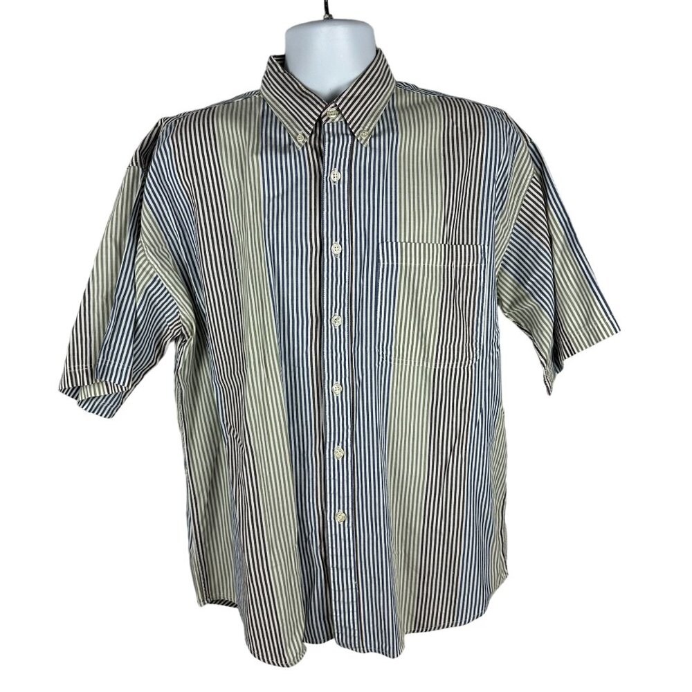 Striped Steeplechase Mens Button-Up Shirt Size L 100% Cotton